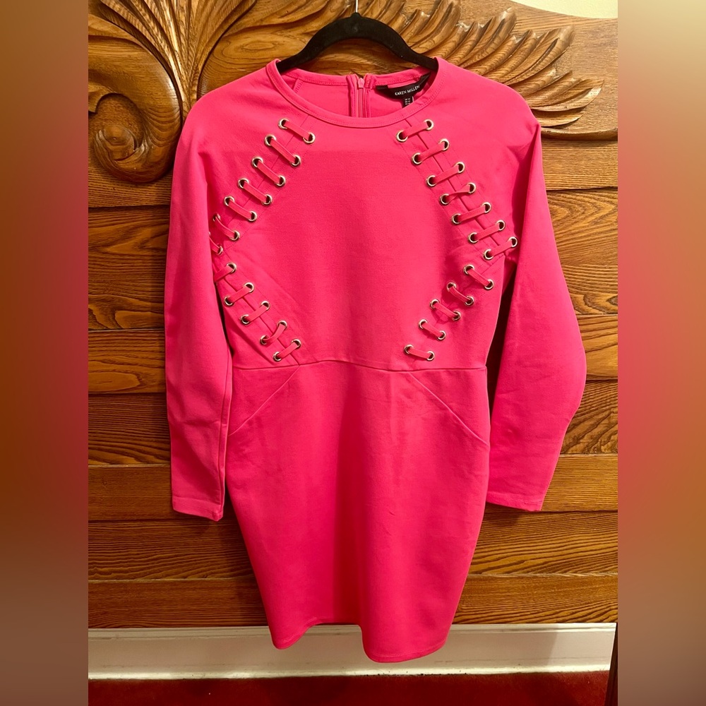 Karen Millen Pink Lace-Up Ponte Dress size 10